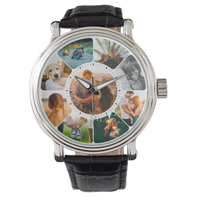 Reloj de escritura de 9 fotos redondeadas personal (Anverso)