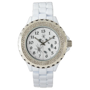Reloj de esmalte blanco Diamante de imitación de m