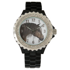 Reloj de esmalte negro Diamante de imitación para 