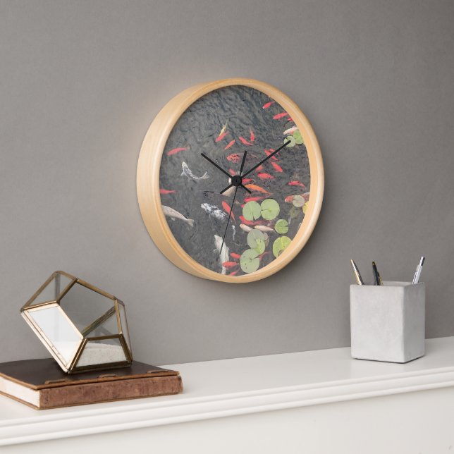 Reloj de estanques de Koi en naranjas y verdes (Oficina)
