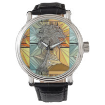 Reloj de estilo de vidrio manchado de árbol de pal