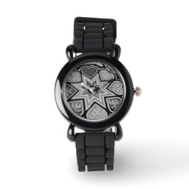 Reloj de Estrellas y Corazones de Plata y Negro