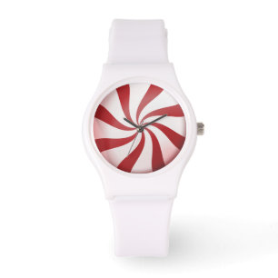 Reloj de feriado de candys de menta roja y blanca