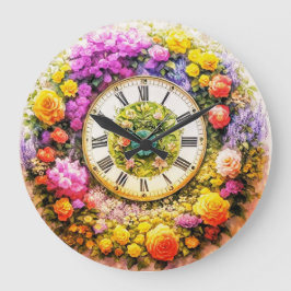 Reloj de flores - Decoración floral de arte mural