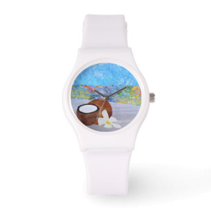 Reloj de flores plumeria de coco de playa tropical