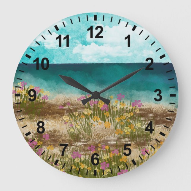 Reloj de flores silvestres costeras de paisaje acu (Anverso)
