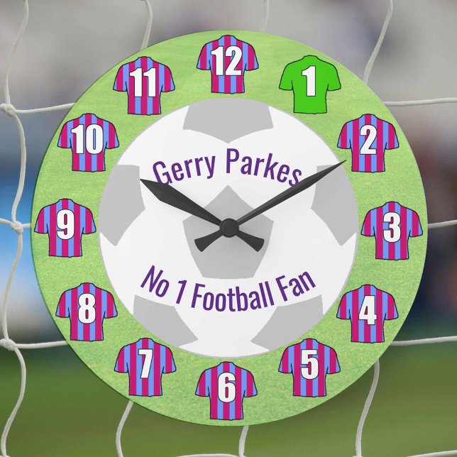Reloj de fútbol - Camisetas Claret y Blue (Claret and blue football shirts on a  clock)