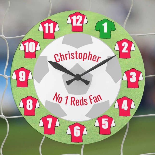 Reloj de fútbol - Camisetas rojos y blancos (Red and white football shirts on a clock)