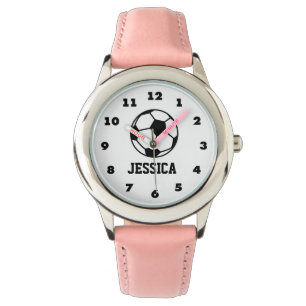 Reloj de fútbol rosa personalizado para chicas