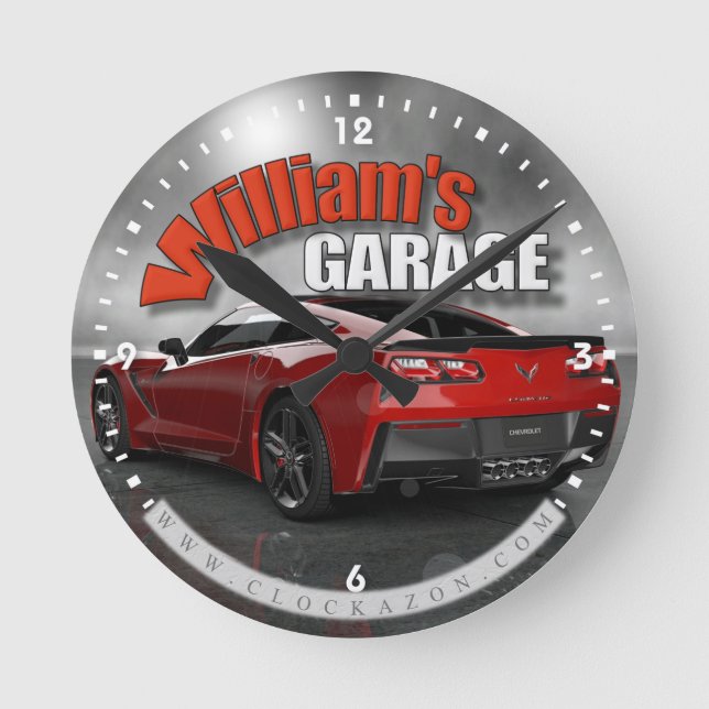 Reloj de garaje Corvette de nombres personalizado (Anverso)