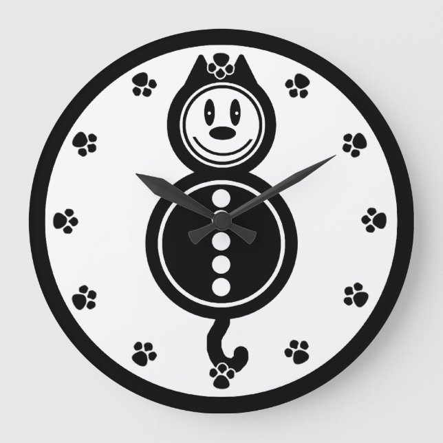 Reloj de gato blanco y negro adorable (Anverso)