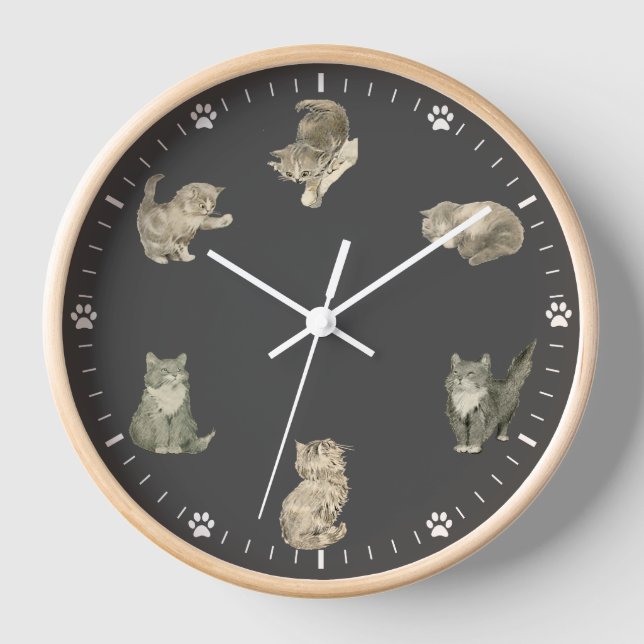 Reloj de gato lindo - Ilustraciones de gato gris v (Anverso)