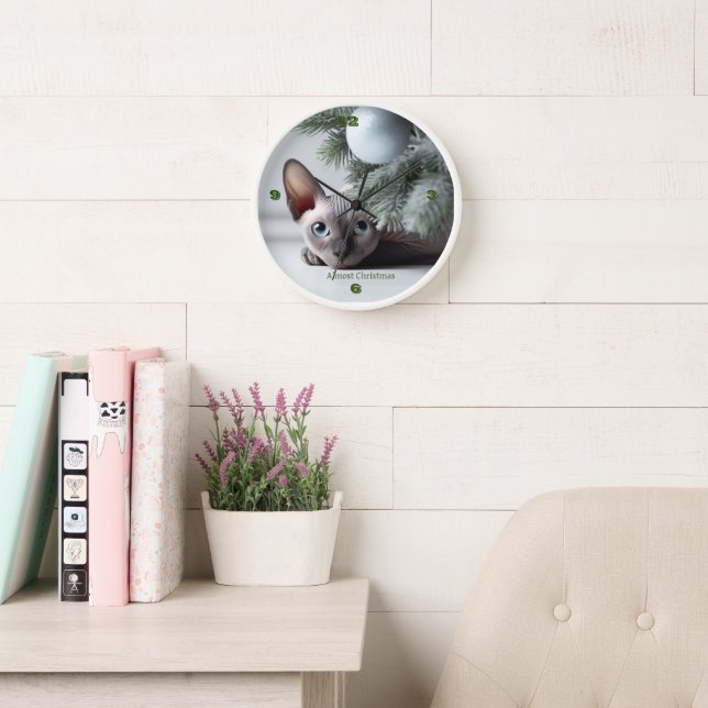 Reloj de gato Sphynx de Navidad (Sala de lectura)
