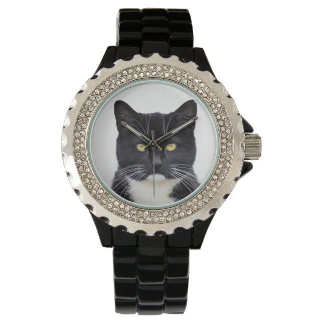 Reloj De Gatos Blanco Y Negro Enfadado (Anverso)