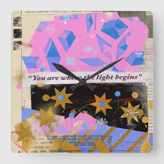 Reloj de gemas Light Begins – Arte cuadrado rosa y (Anverso)