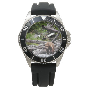 Reloj de goma de los hombres con oso pardo