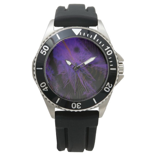 Reloj de goma negra de los hombres con cara morada (Anverso)