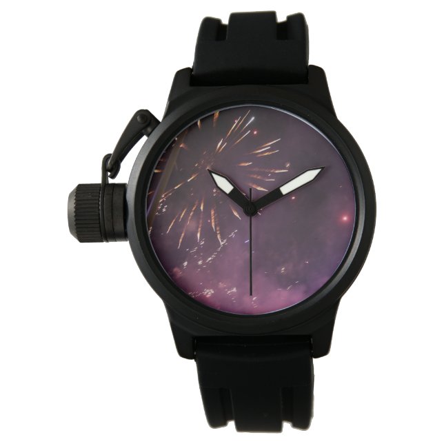 Reloj de goma negra para hombres (diseño de fuegos (Anverso)