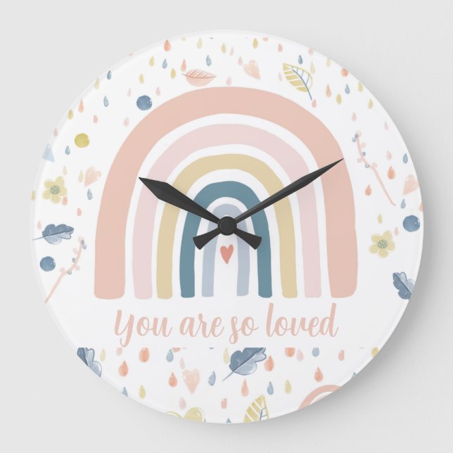 Reloj de guardería con arcoiris y gotas de lluvia  (Anverso)