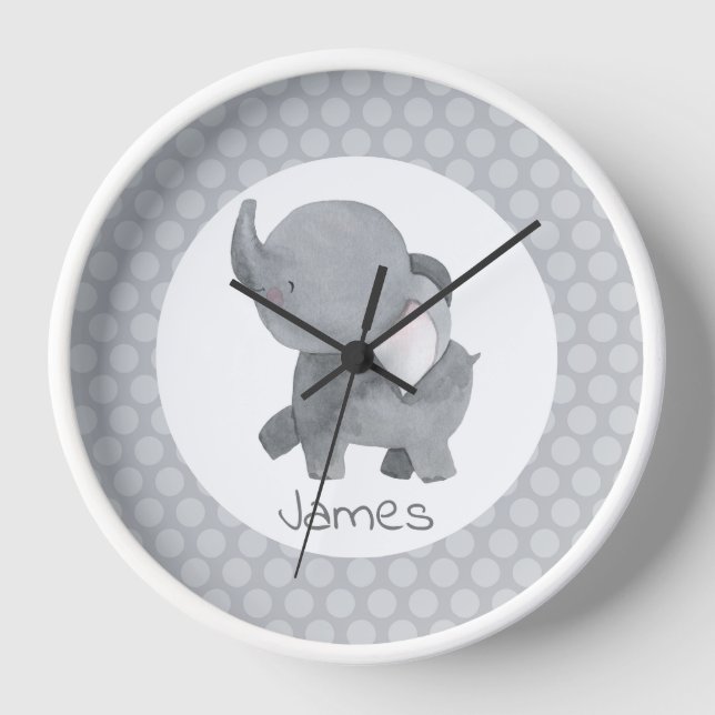 Reloj de guardería con nombre de elefante blanco g (Anverso)
