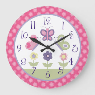 Reloj de guardería de mariposa rosa y morada perso