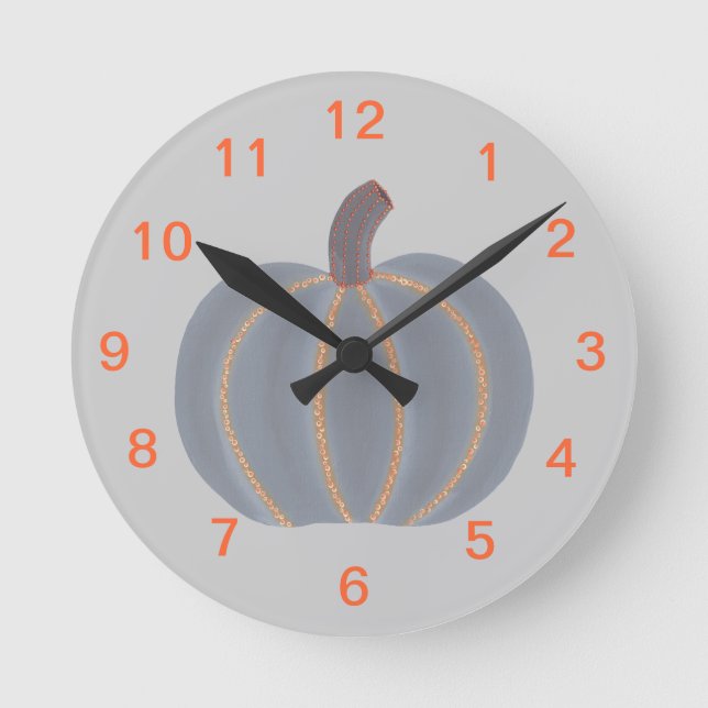 Reloj de Halloween con el Naranja de calabaza gris (Anverso)
