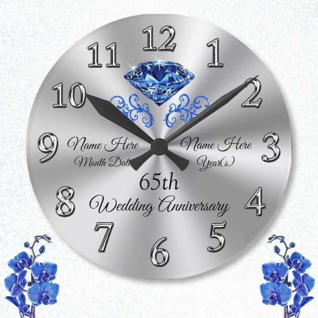 Reloj de ideas de regalo del 65 aniversario de Sap (65th wedding anniversary gift ideas for parents, grandparents. 65 year anniversary gifts. Sapphire.)