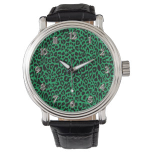 Reloj de impresión de animales con leoparo verde e