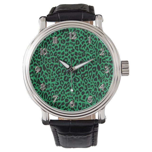Reloj de impresión de animales con leoparo verde e (Anverso)