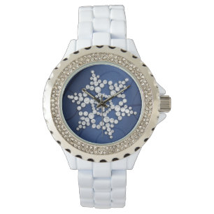 Reloj de invierno con copas de nieve de cristal az