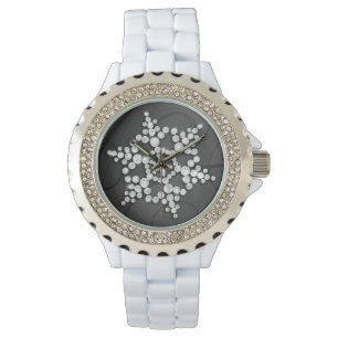 Reloj de invierno con copos de nieve de carbón veg