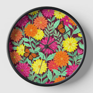 Reloj de jardín de dalias abstractas arte monarca