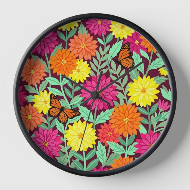 Reloj de jardín de dalias abstractas arte monarca (Anverso)