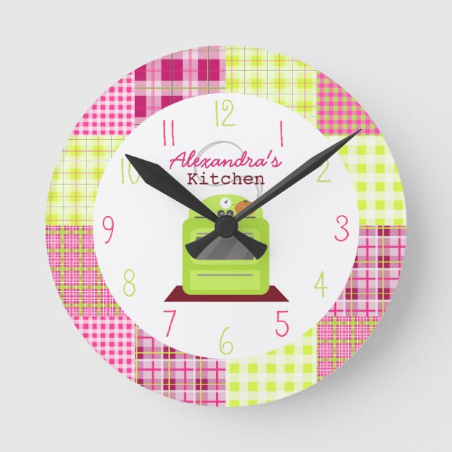 Reloj de la cocina de la tela escocesa de Madras (Anverso)