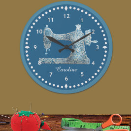 Reloj de la máquina de coser de Damasco azul