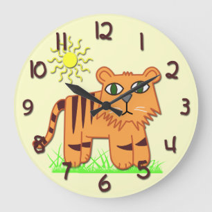Reloj de la pared redondo del niño lindo del tigre