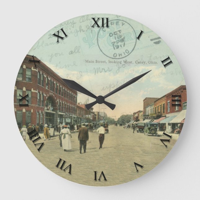 Reloj de la postal de Carey Ohio - calle principal (Anverso)