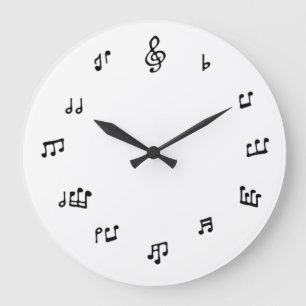 Reloj de las notas musicales en el fondo blanco