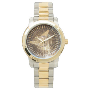 Reloj de las ruedas de cables del piloto dorado