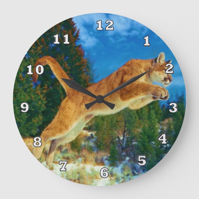Reloj de leones de montaña que salta (Cougar) (Anverso)