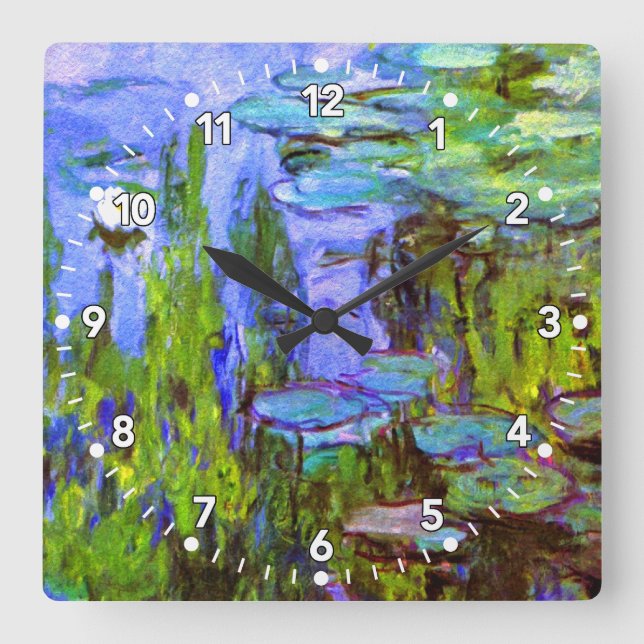 Reloj de los lirios de agua de Monet en azul, (Anverso)