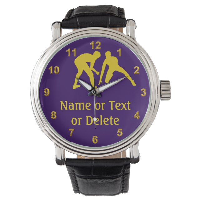 Reloj de lucha de morado y oro personalizado (Anverso)