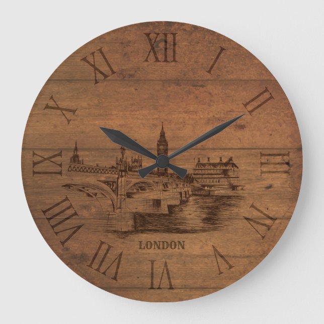 Reloj de madera bosquejado de los números romanos (Anverso)