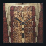RELOJ DE MADERA DE ART DECO PANELES CUADRADOS<br><div class="desc">PANELES DE MADERA CUBIERTA ART DECO</div>