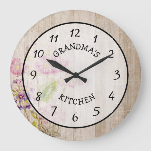 Reloj de madera floral rústico de cocina de la abu