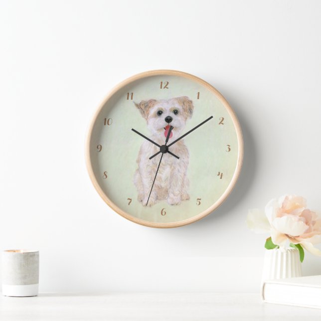 Reloj de Marco de Madera Natural Morkie (Hogar)