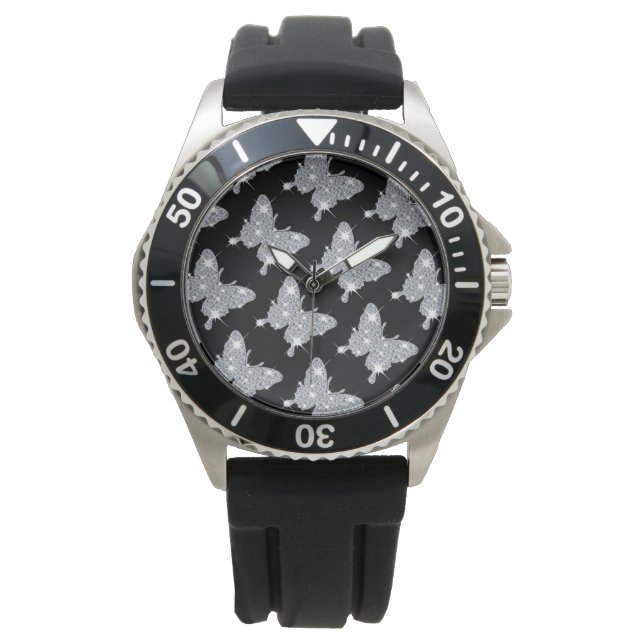 Reloj de mariposa de diamante fino y negro (Anverso)
