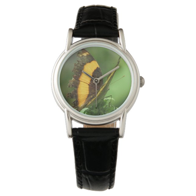 Reloj de mariposa tropical amarillo y negro (Anverso)