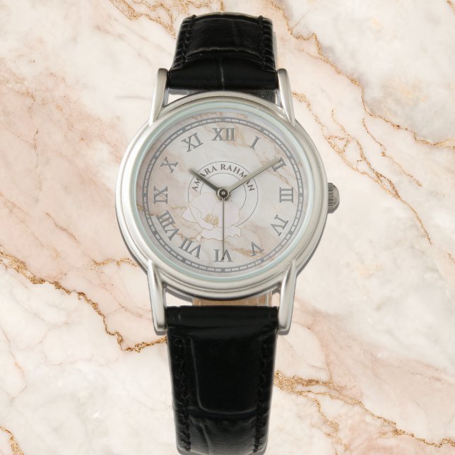 Reloj de Mármol Falso Rosa para Mujeres - Con Flor (Subido por el creador)