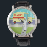 Reloj de Milkman de Ciudad Pequeña Retro<br><div class="desc">Si tienes sed de un diseño moderno de mediados de siglo, este Reloj de Milkman de Ciudad Retro es para ti. El estilo de los años 60, el diseño de arte minimalista cuenta con un dedicado lechero haciendo sus rondas matinales. El rubio lleva pantalones blancos lechosos, camisa y gorra con...</div>